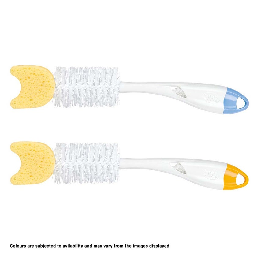Nuk 2-In-1 Soft Baby Bottle Brush With Teat Brush And Sponge Top, Assorted Pack of