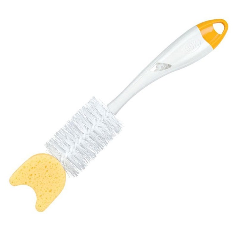 Nuk 2-In-1 Soft Baby Bottle Brush With Teat Brush And Sponge Top, Assorted Pack of 1's
