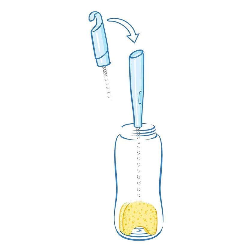 Nuk 2-In-1 Soft Baby Bottle Brush With Teat Brush And Sponge Top, Assorted Pack of