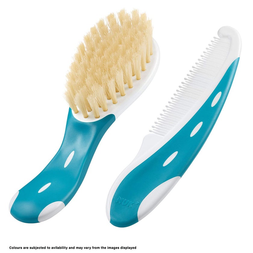 Nuk Baby Hairbrush With Comb For Sensitive Baby Skin, Assorted Pack of 2 Pieces