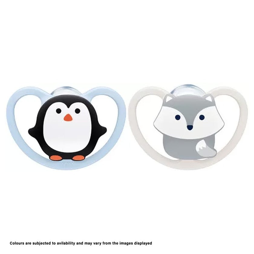 NUK Space Silicone Soothers For 0-6 Months Baby, Assorted Pack of 2's