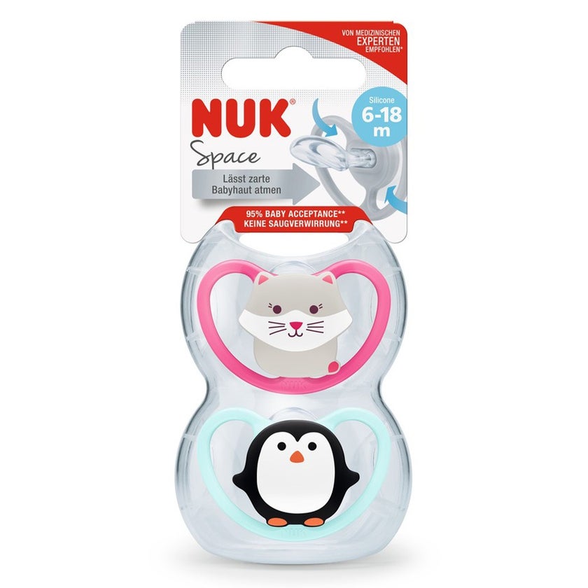 NUK Space Silicone Soothers For 6-18 Months Baby, Assorted Pack of 2's