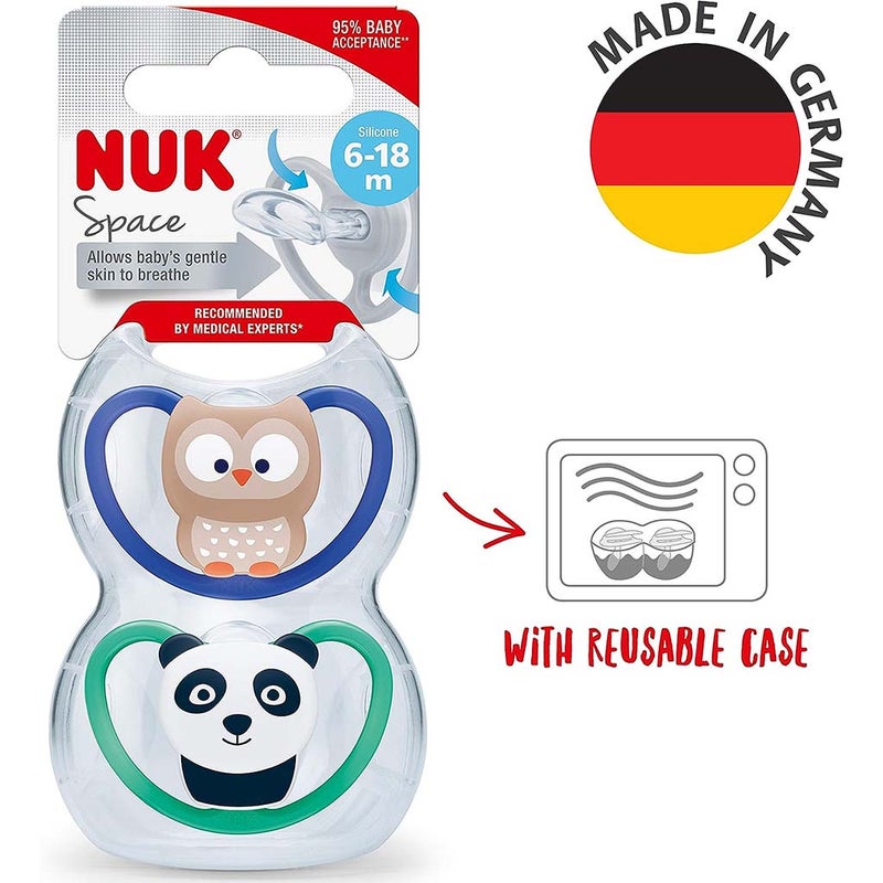 NUK Space Silicone Soothers For 6-18 Months Baby, Assorted Pack of 2's