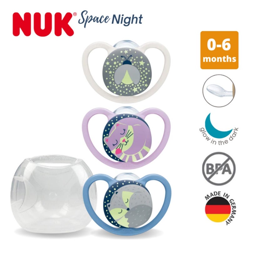NUK Space Night Silicone Soothers For 0-6 Months Baby, Assorted Pack of 2's