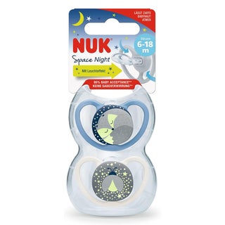 NUK Space Night Silicone Soothers For 6-18 Months Baby, Assorted Pack of 2's