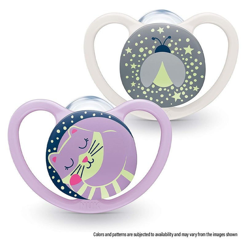NUK Space Night Silicone Soothers For 6-18 Months Baby, Assorted Pack of 2's