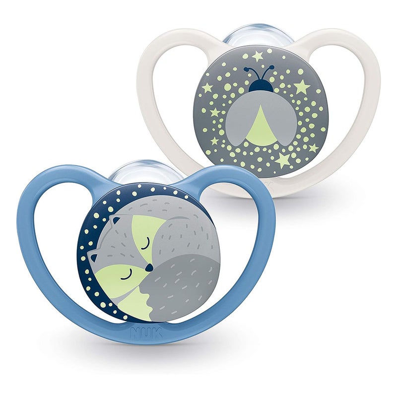 NUK Space Night Silicone Soothers For 6-18 Months Baby, Assorted Pack of 2's