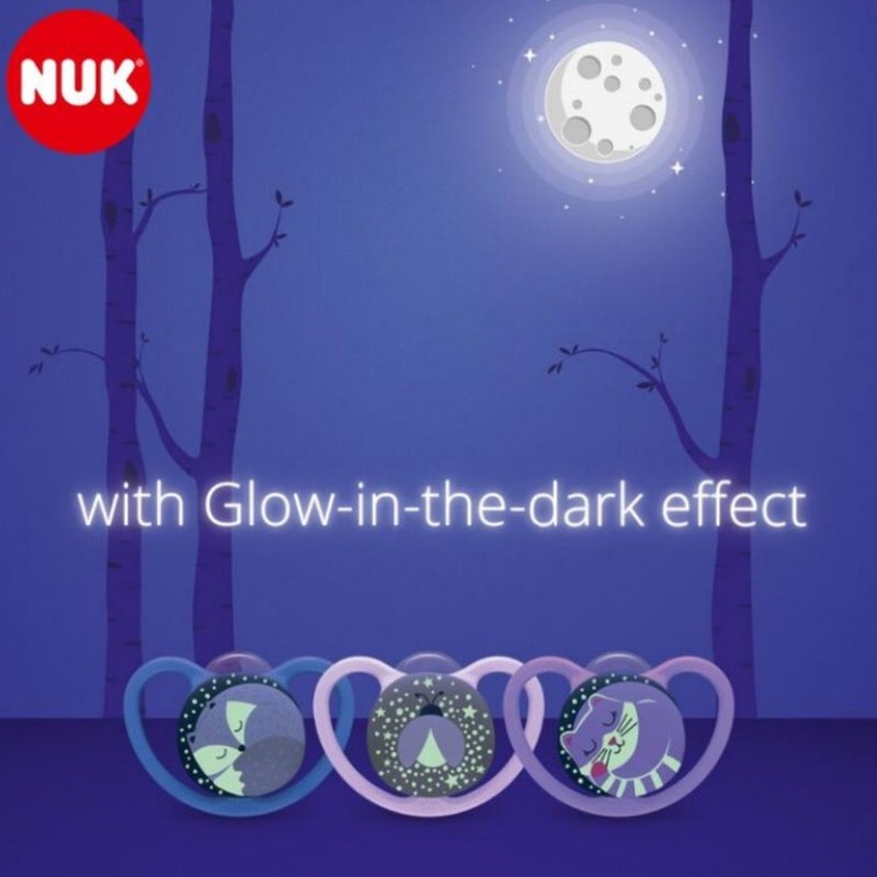 NUK Space Night Silicone Soothers For 6-18 Months Baby, Assorted Pack of 2's