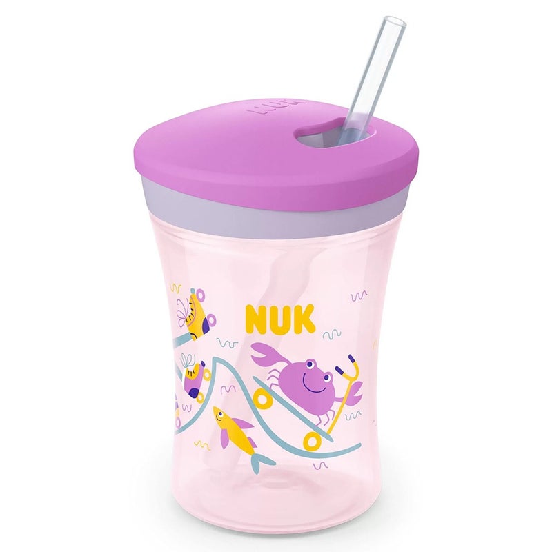 Nuk 230ml Action Cup With Soft Drinking Straw For 12 Months+ Toddler, Assorted Pack of 1's