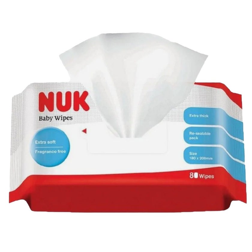 NUK Extra Soft & Thick Fragrance-Free Baby Wet Wipes, Pack of 3 x 80's - 2+1 Promo Pack
