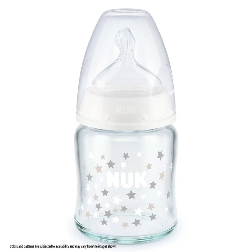 Nuk First Choice+ 120ml Anti-Colic Baby Feeding Glass Bottle With Temperature Control, Assorted Pack of