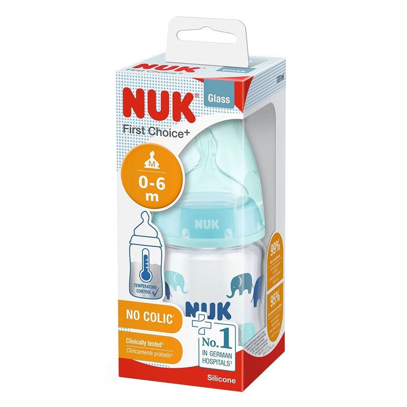 Nuk First Choice+ 120ml Anti-Colic Baby Feeding Glass Bottle With Temperature Control, Assorted Pack of