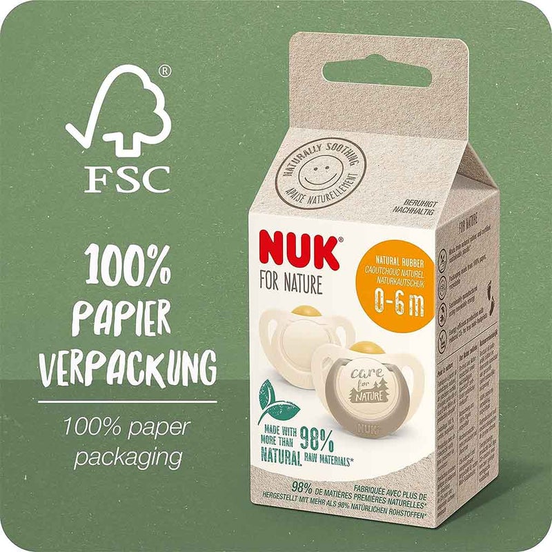 NUK For Nature 98% Natural Rubber Soothers For 0-6 Months Baby, Assorted Pack of 2's