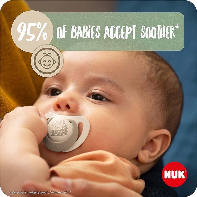 NUK For Nature 98% Natural Rubber Soothers For 6-18 Months Baby, Assorted Pack of 2's