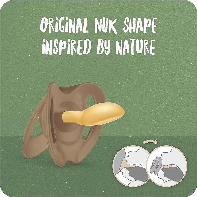 NUK For Nature 98% Natural Rubber Soothers For 6-18 Months Baby, Assorted Pack of 2's