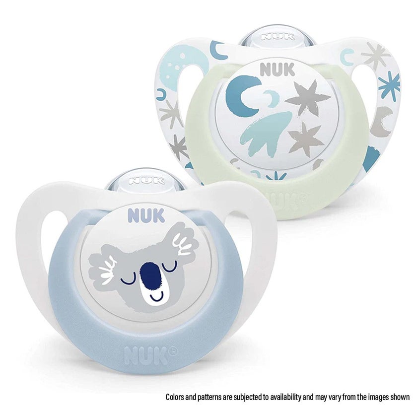 NUK Star Day & Night Silicone Soothers For 0-6 Months Baby, Assorted Pack of 2's