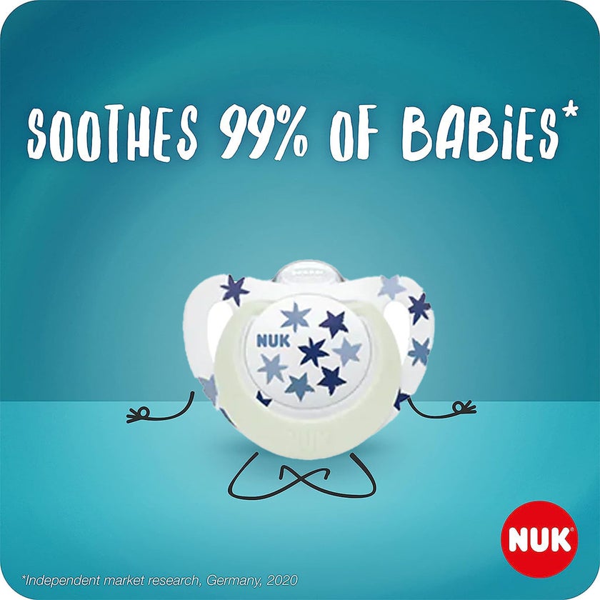 NUK Star Day & Night Silicone Soothers For 0-6 Months Baby, Assorted Pack of 2's