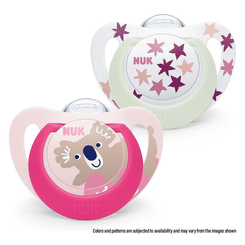 NUK Star Day & Night Silicone Soothers For 6-18 Months Baby, Assorted Pack of 2's