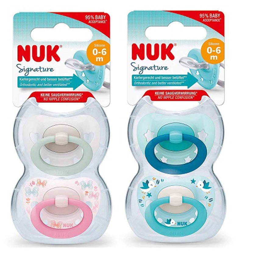 Nuk Signature Silicone Soother For 0-6 Months Baby, Assorted Pack of 2's