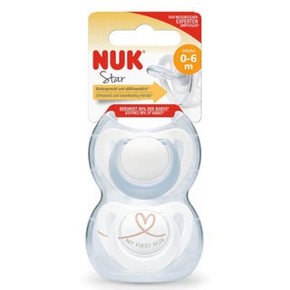 NUK Star Silicone Soother For 0-6 Months Baby, Assorted Pack of 2's