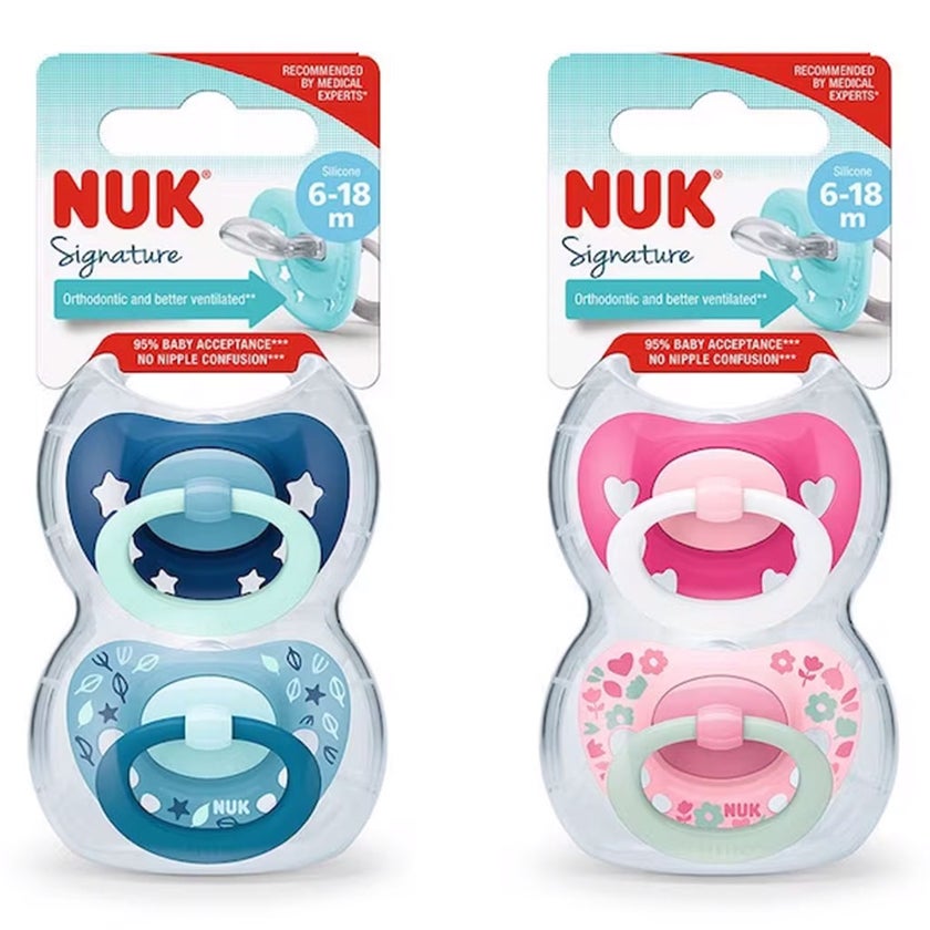 Nuk Signature Silicone Soother For 6-18 Months Baby, Assorted Pack of 2's