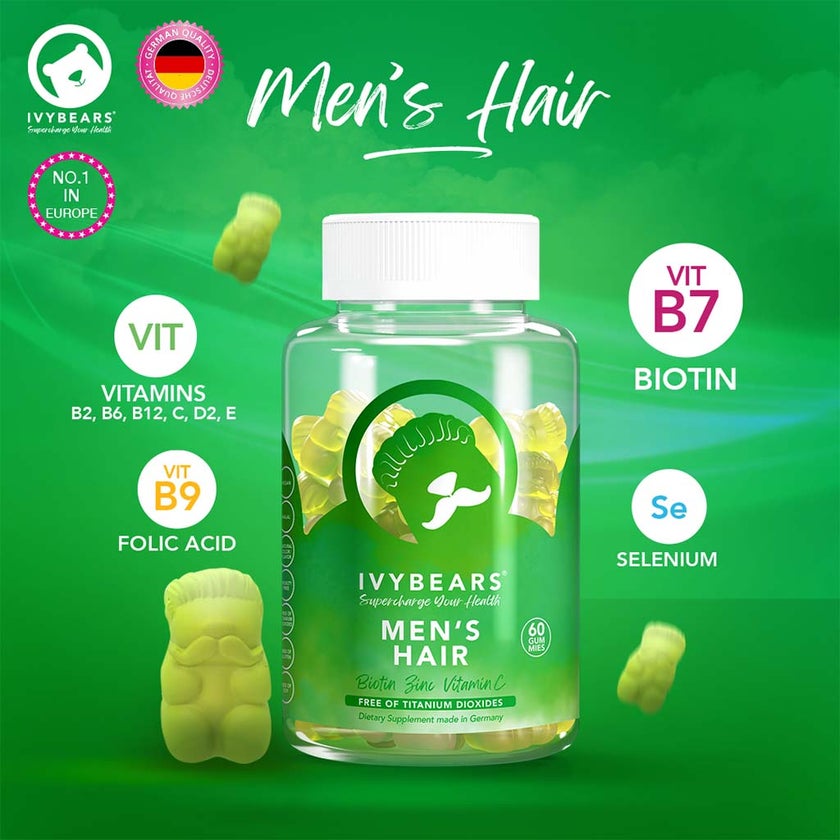Ivybears Men's Hair Gummies With Biotin, Zinc & Vitamin C, Pack of 60's