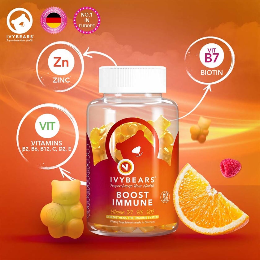 Ivybears Boost Immune Vitamin Gummies With Vitamin D2, B6 & B12, Pack of 60's