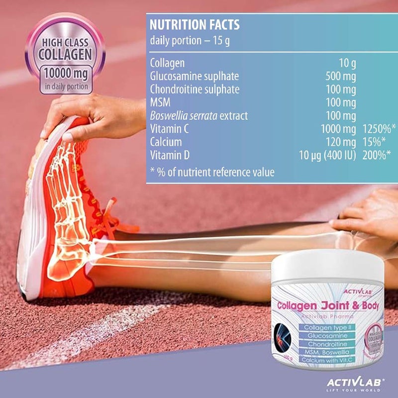 Activlab Pharma Collagen Joint & Body Powder With Type II Collagen, Glucosamine, Chondroitine, & MSM For Healthy Bone and Joint, 300g