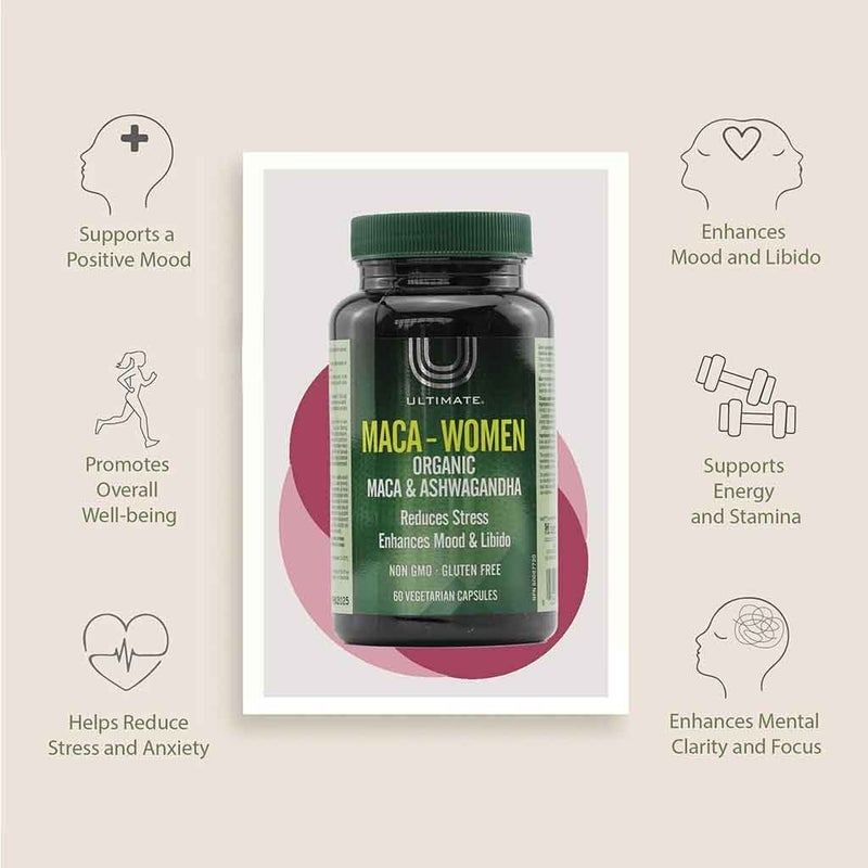 Ultimate Maca Women Organic Ashwagandha & Maca Supplement Capsules, Pack of 60's