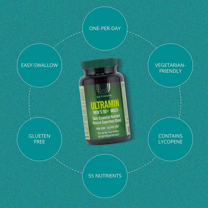 Ultimate Ultramin Men's 50+ Multivitamin Supplement Capsules, Pack of 60’s