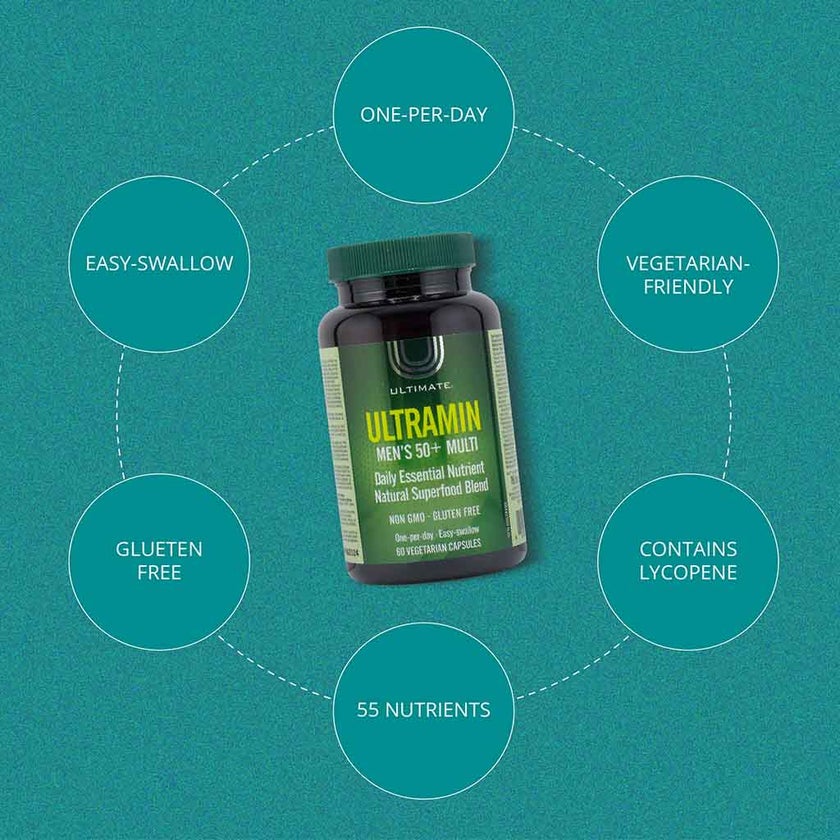 Ultimate Ultramin Men's 50+ Multivitamin Supplement Capsules, Pack of 60’s