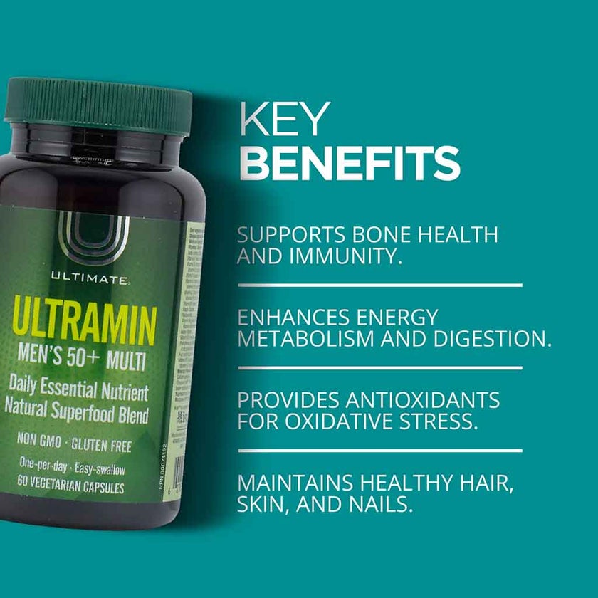 Ultimate Ultramin Men's 50+ Multivitamin Supplement Capsules, Pack of 60’s