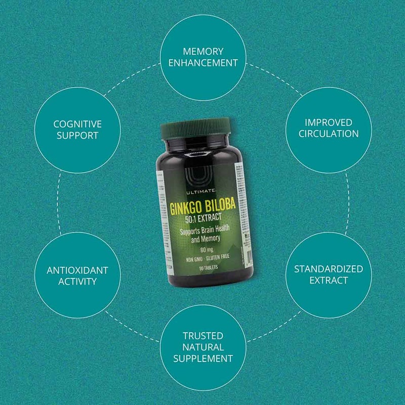 Ultimate Ginkgo Biloba 60mg Supplement Tablets, Pack of 90's