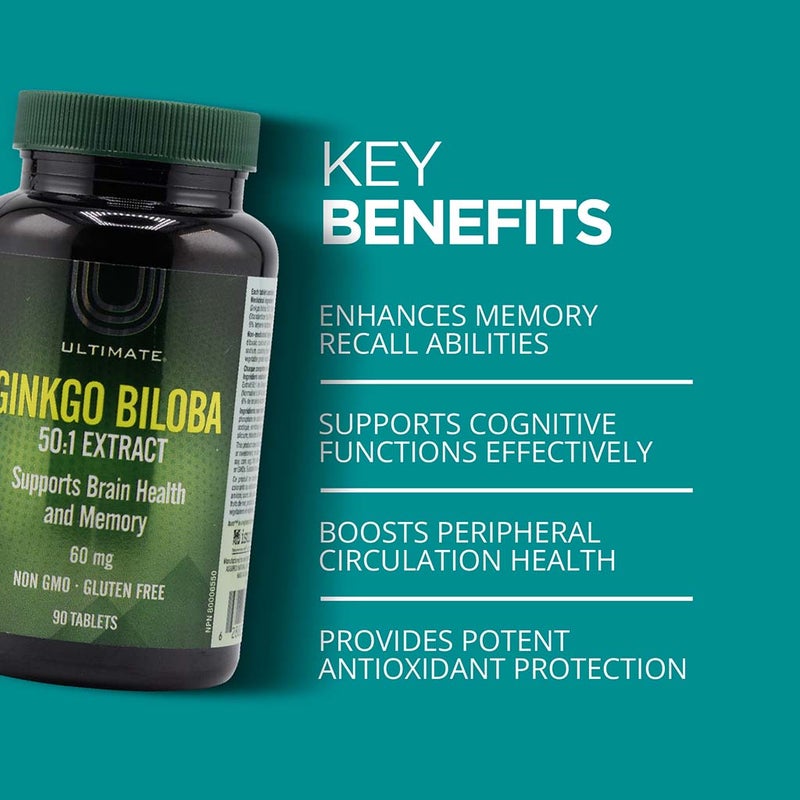 Ultimate Ginkgo Biloba 60mg Supplement Tablets, Pack of 90's