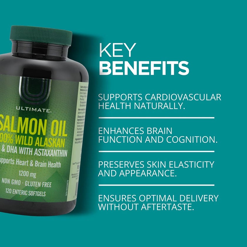 Ultimate 100% Wild Alaskan Salmon Oil 1200mg Softgels, Pack of 120’s