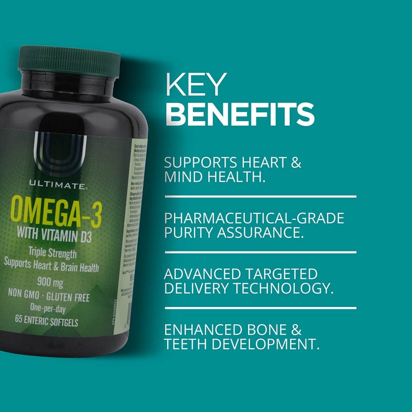 Ultimate Omega 3 900mg With Vitamin D3 Softgels, Pack of 65's