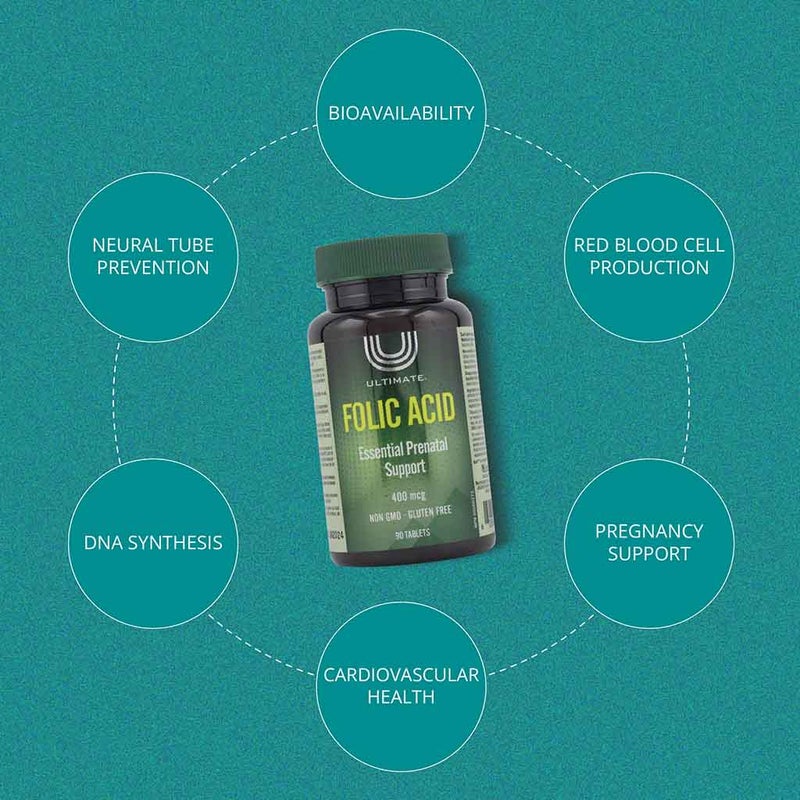 Ultimate Folic Acid 400mcg Prenatal Supplement Tablets, Pack of 90's