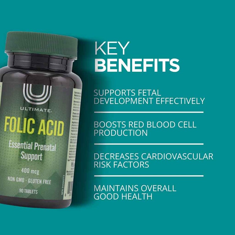 Ultimate Folic Acid 400mcg Prenatal Supplement Tablets, Pack of 90's