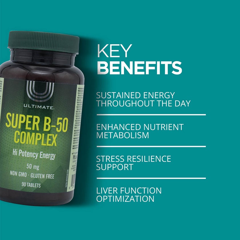 Ultimate Super B-50 Complex Supplement Tablets, Pack of 90’s