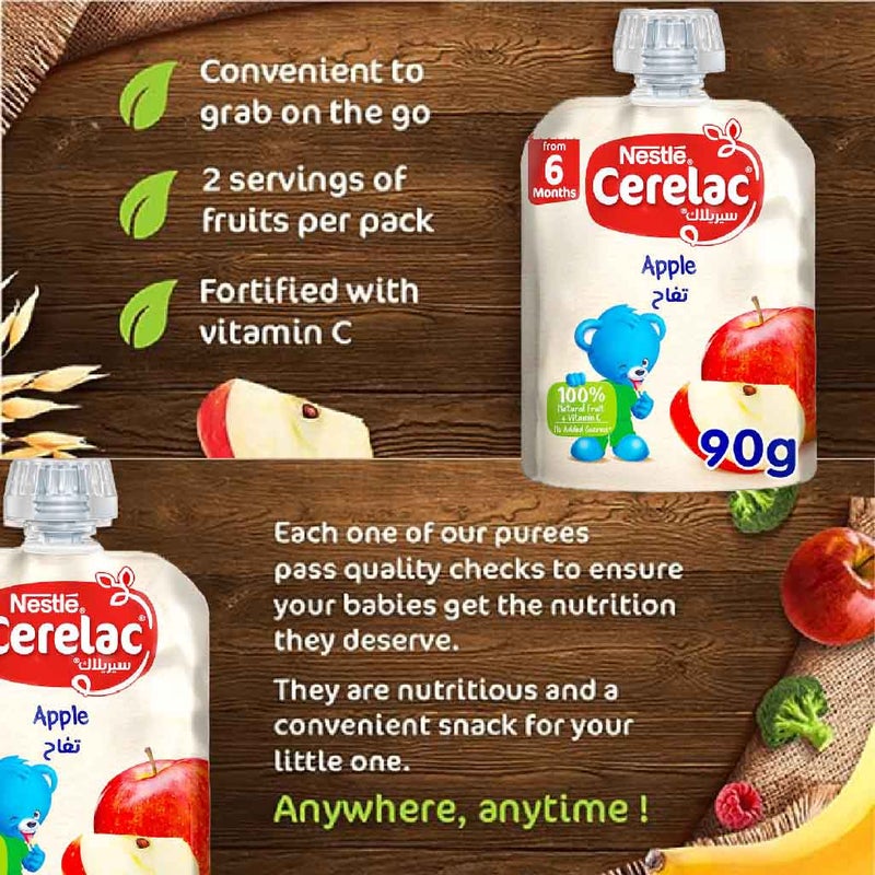 Nestle Cerelac Fruits Puree Pouch With Apple For Babies From 6 Months, 16 x 90g, Pack of 16's