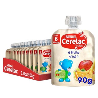 Nestle Cerelac Fruits Puree Pouch With 6 Fruits For Babies From 6 Months, 16 x 90g, Pack of 16's