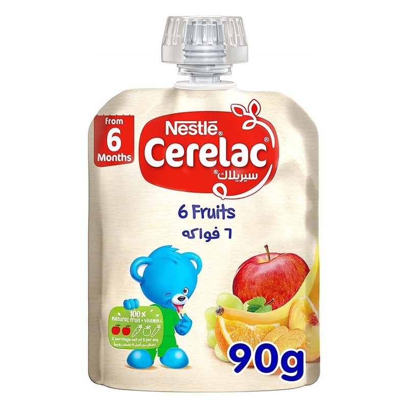 Nestle Cerelac Fruits Puree Pouch With 6 Fruits For Babies From 6 Months, 16 x 90g, Pack of 16's