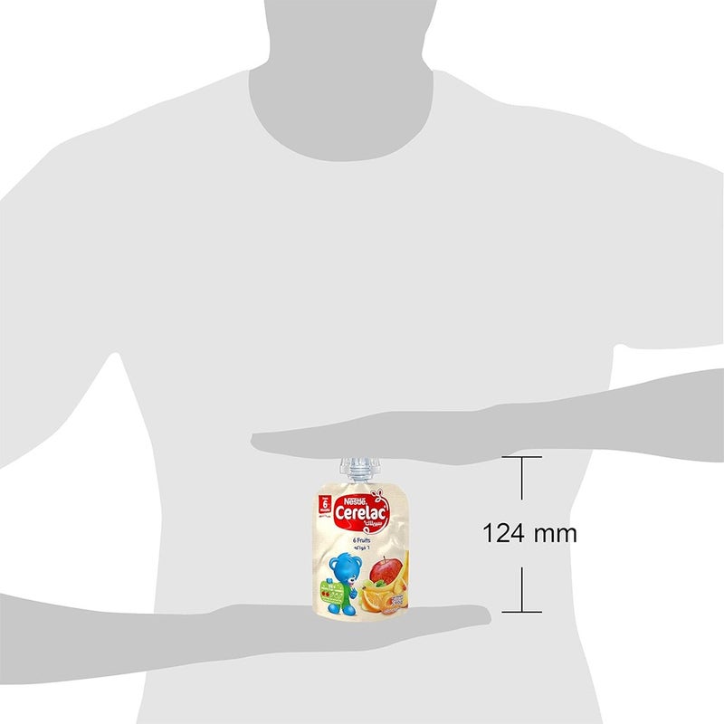 Nestle Cerelac Fruits Puree Pouch With 6 Fruits For Babies From 6 Months, 16 x 90g, Pack of 16's