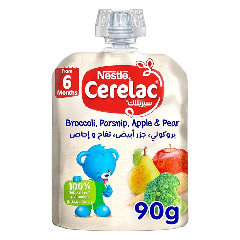 Nestle Cerelac Fruits Puree Pouch With Broccoli, Parsnip, Apple & Pear For Babies From 6 Months, 16 x 90g, Pack of 16's