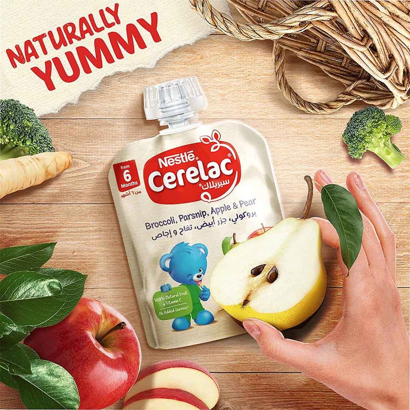 Nestle Cerelac Fruits Puree Pouch With Broccoli, Parsnip, Apple & Pear For Babies From 6 Months, 16 x 90g, Pack of 16's