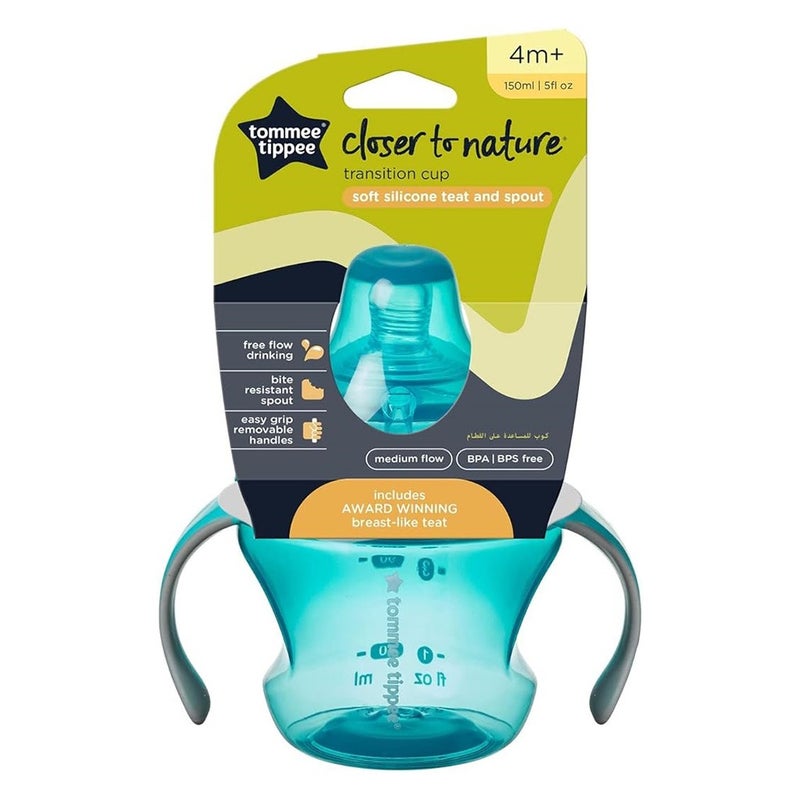Tommee Tippee Closer To Nature Soft Silicone Teat & Spout Transition Infant Cup From 4+ Months -  Color Blue 150ml