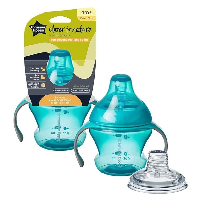 Tommee Tippee Closer To Nature Soft Silicone Teat & Spout Transition Infant Cup From 4+ Months -  Color Blue 150ml