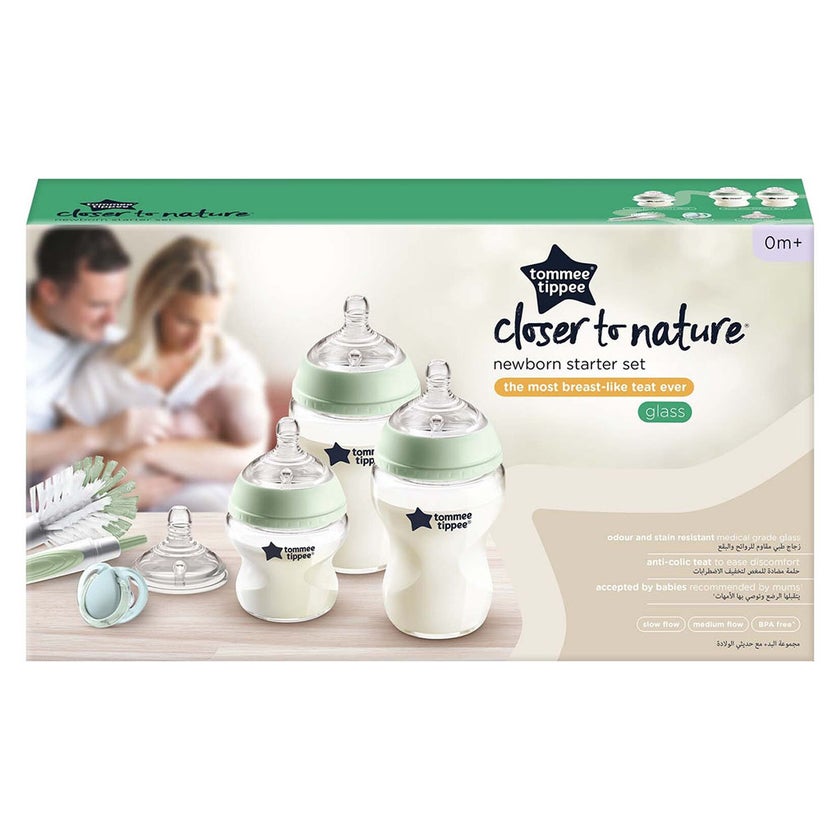 Tommee Tippee Closer To Nature Newborn Starter Clear Glass Baby Feeding Bottle Set For 0+ Months - Assorted
