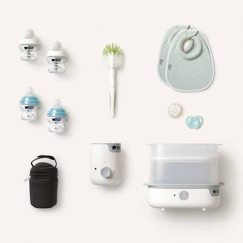Tommee Tippee Closer To Nature Complete Infant Feeding Set With Electric Steam Sterilizer For 0+ Months - White Color, Kit of 12 Pieces 