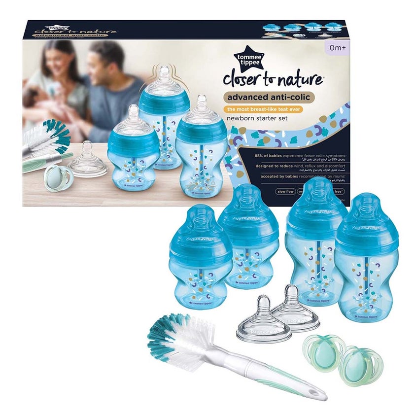 Tommee Tippee Closer To Nature Advanced Anti-Colic Valve Newborn Feeding Bottle Starter Kit For 0+ Months - Assorted